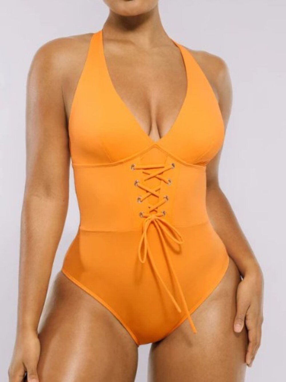 Shapellx Smart Sculpt Plunge Tummy Control Orange Swimsuit - New! Size Medium